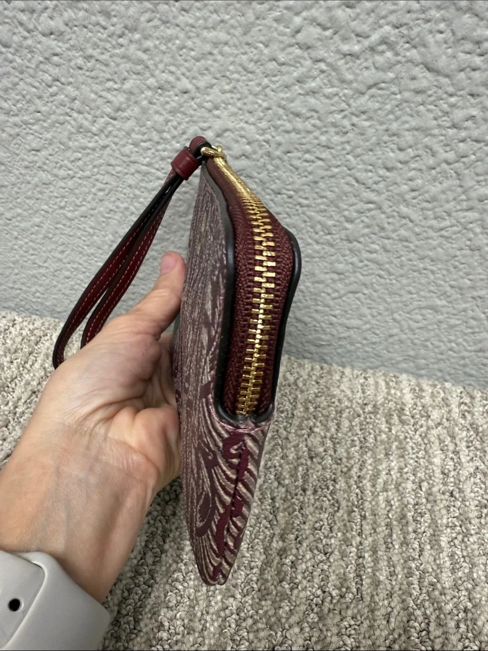 Coach Maroon and Cream Signature Wristlet